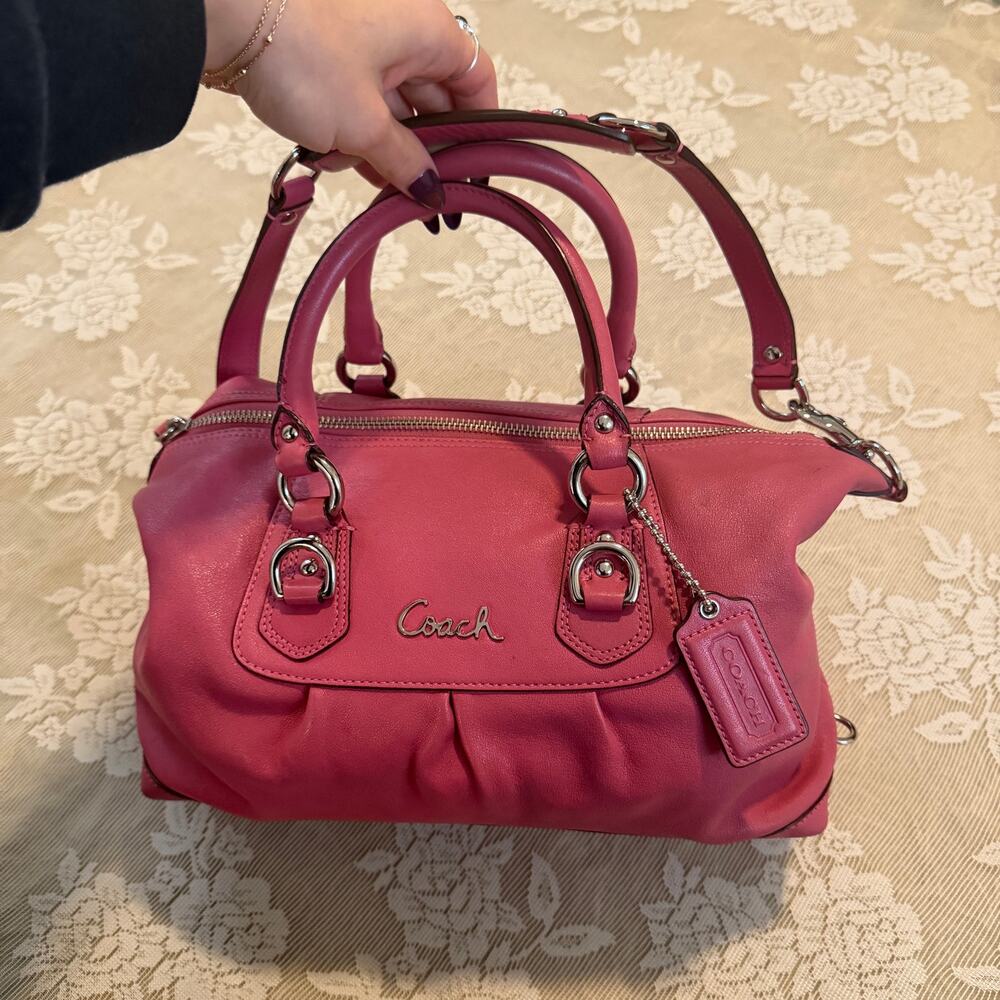 Coach Pink Leather Ashley Satchel Crossbody Bag
